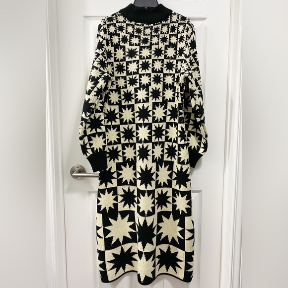 FARM Rio Black and Cream Mock-Neck A-Line Midi Sweater Dress - Picture 5 of 8